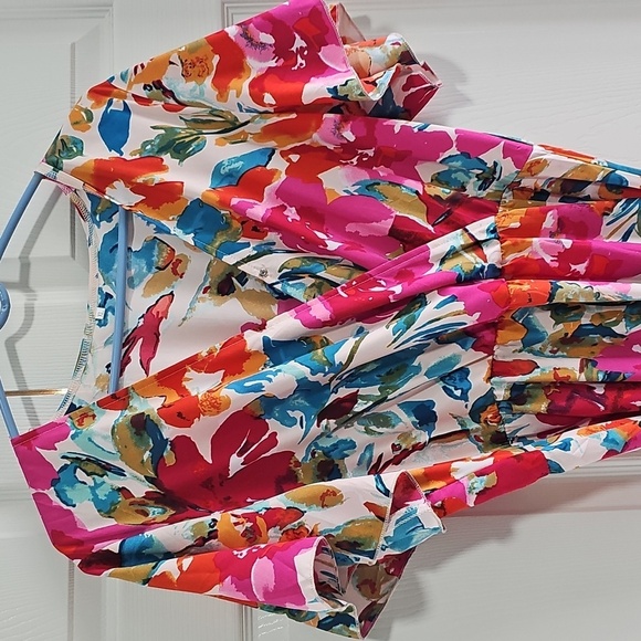 New CCTOO Colorful V Neck Short Sleeve Flowy Maxi Dress w Side Slit & Belt XL - Picture 14 of 14